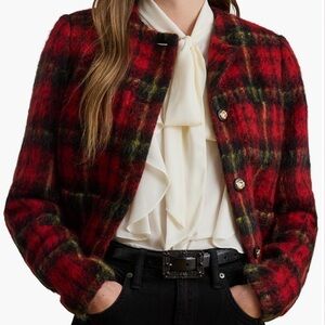 Lauren Ralph Lauren Plaid Mohair Blend Crop Jacket Quiet Luxury Preppy Size 12